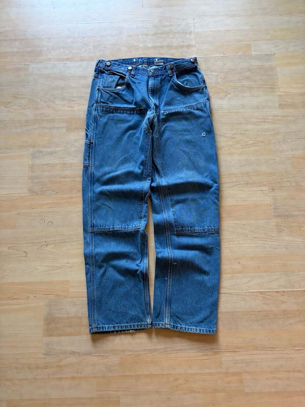 Key Dungaree double knee Blue Denim Carpenter Pants Size 36 X 34